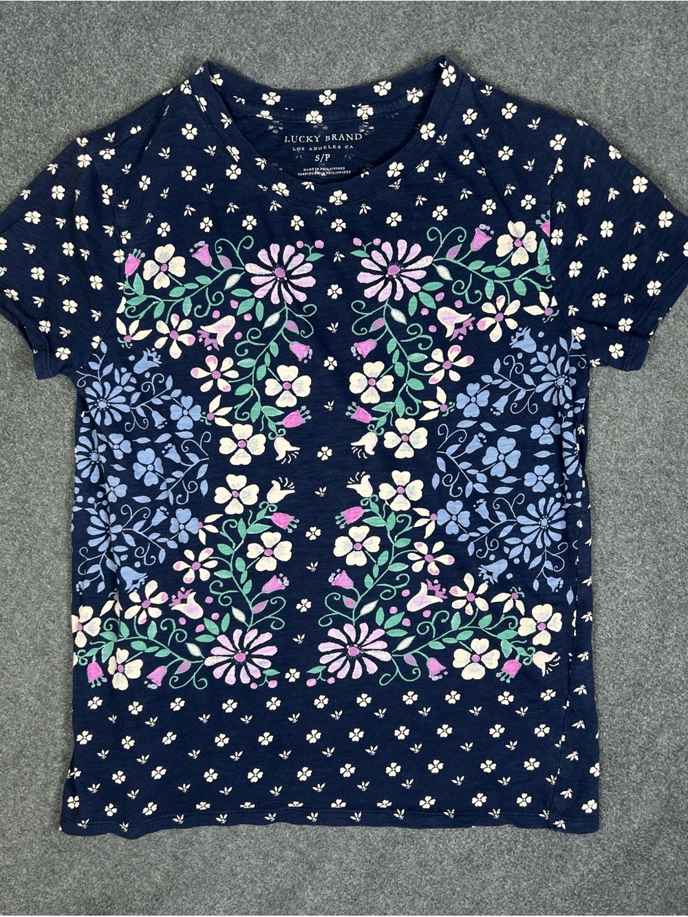 Lucky Brand Navy Floral Short-Sleeve Tee with Multicolor Blooms